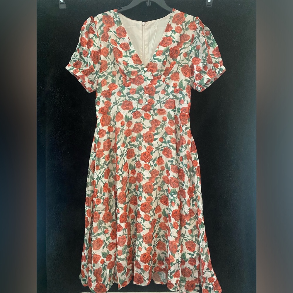50’s inspired Red Rose A-Line Dress XL